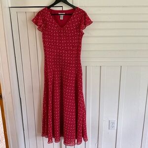 JG HOOK Vintage Red Swirl Dot Flowy Retro Ruffle Maxi Lined Dress Women’s Sz 8
